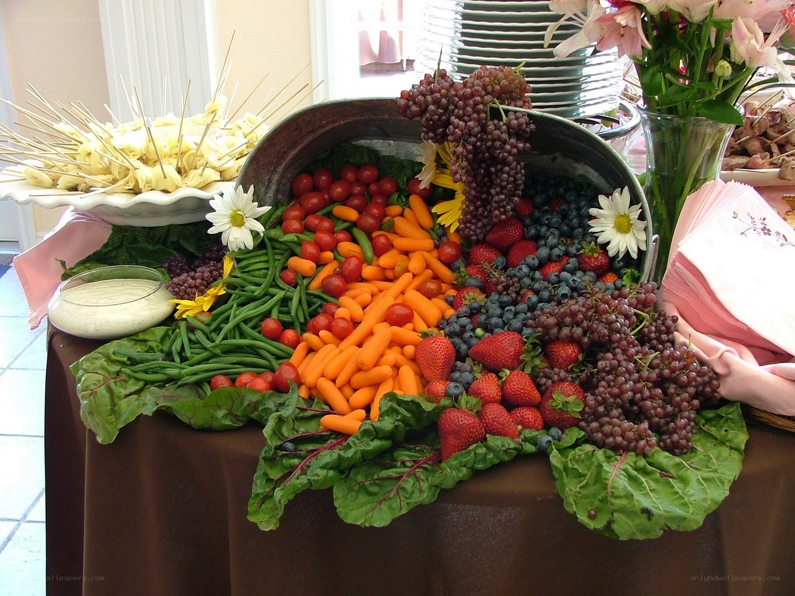 Fruit and vegetable buffet display
