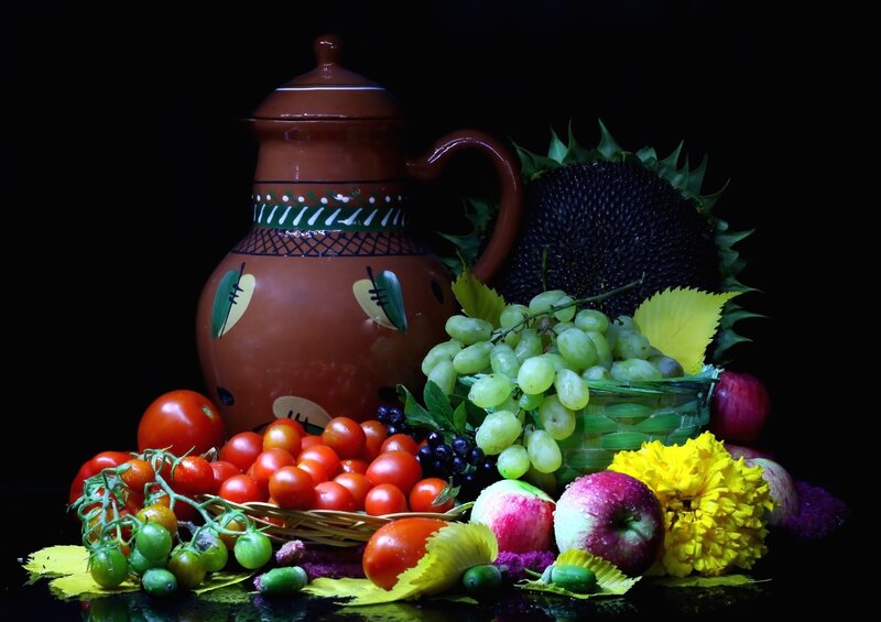 Fruit and Vegetable Still Life — Black