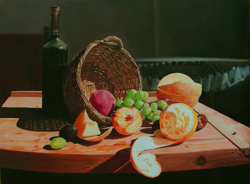 Fruit and Wine on Table — Brown