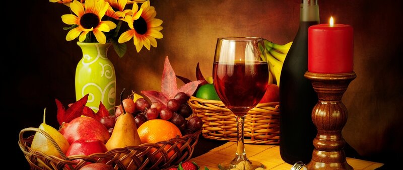 Fruit and Wine Still Life — Brown, Warm
