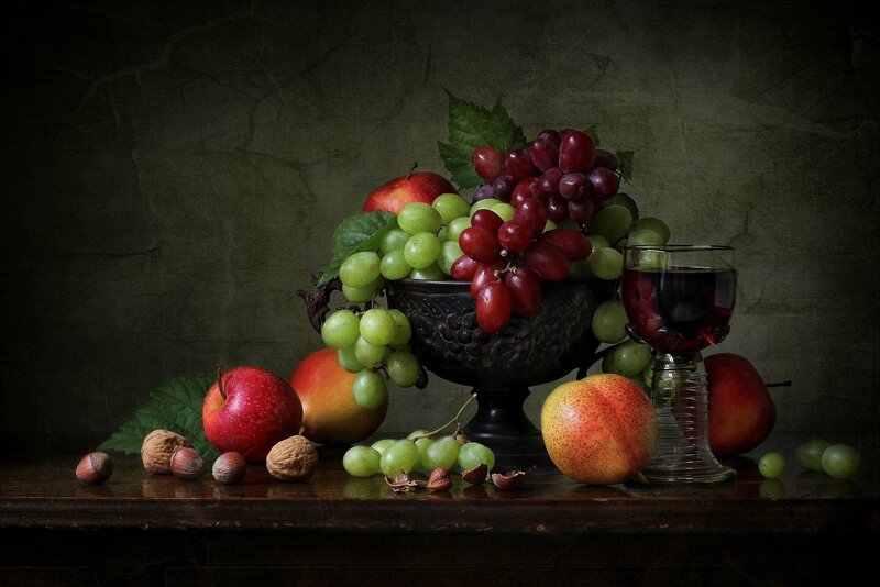 Fruit and Wine Still Life — Green