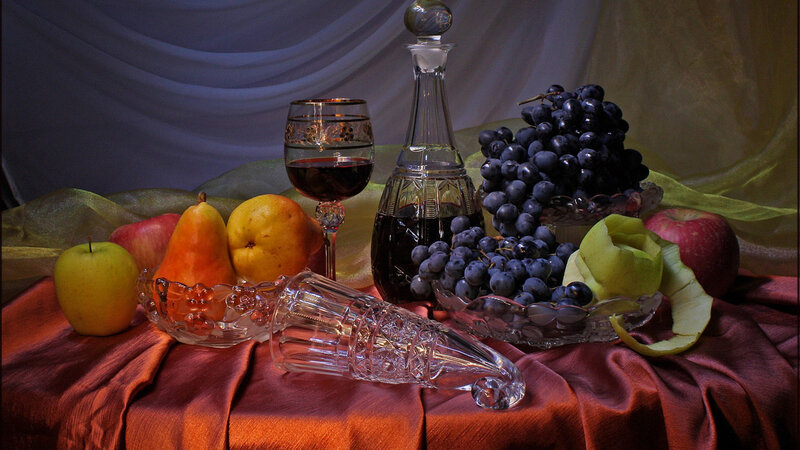 Fruit and Wine Still Life — Red