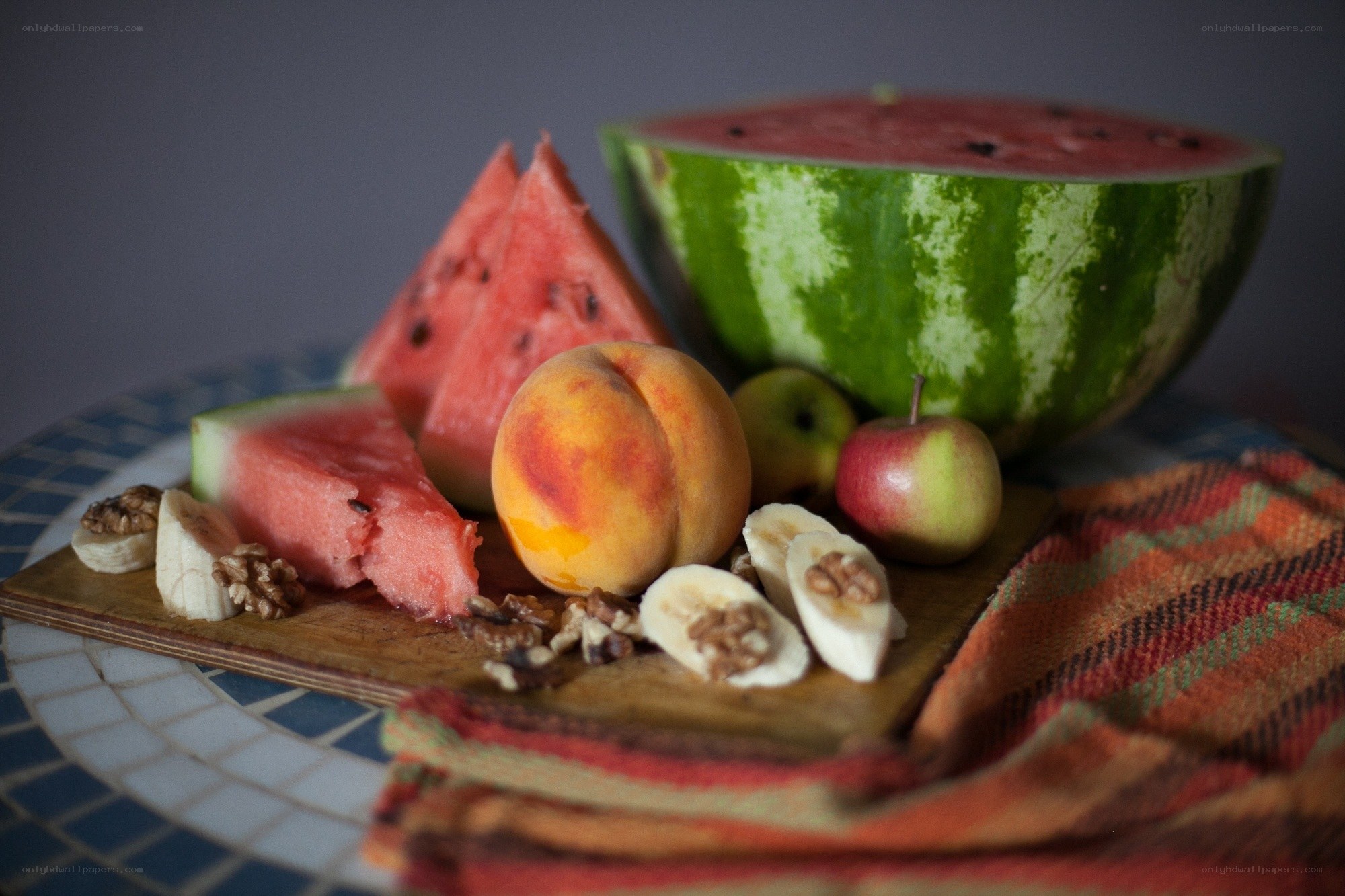 fruit arrangement on a cutting board