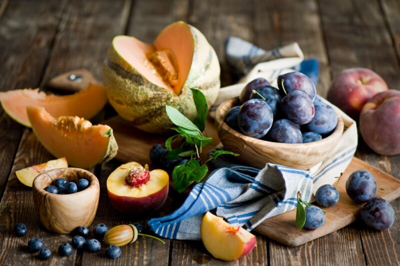 Fruit Arrangement on Wood — Brown