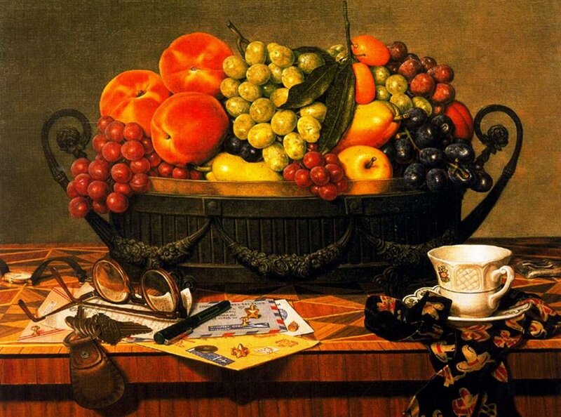 Fruit Basket on Table — Brown, Still Life