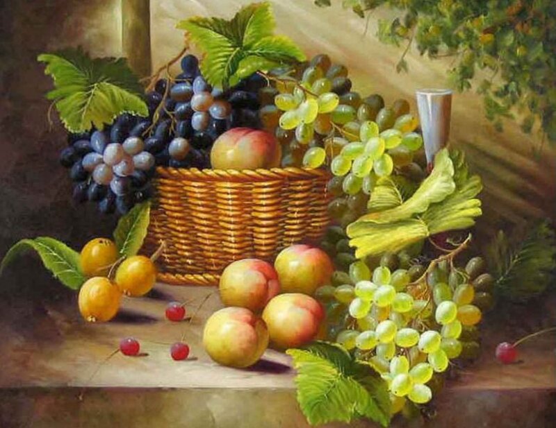Fruit Basket on Table — Green, Calm