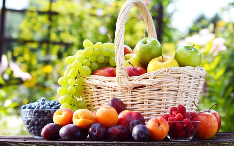 Fruit Basket on Table — Green, Serene, Afternoon