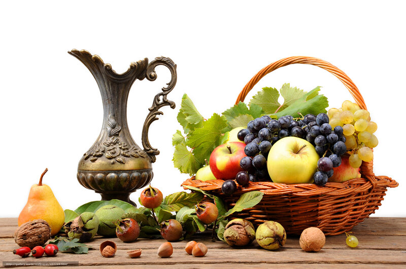 Fruit Basket on Wood — Brown, Calm, Photograph, Pitcher