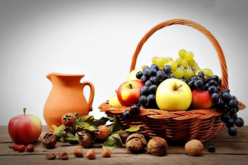 Fruit Basket on Wood — Brown, Calm