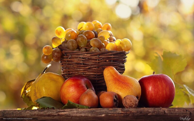 Fruit Basket on Wood — Yellow, Serene
