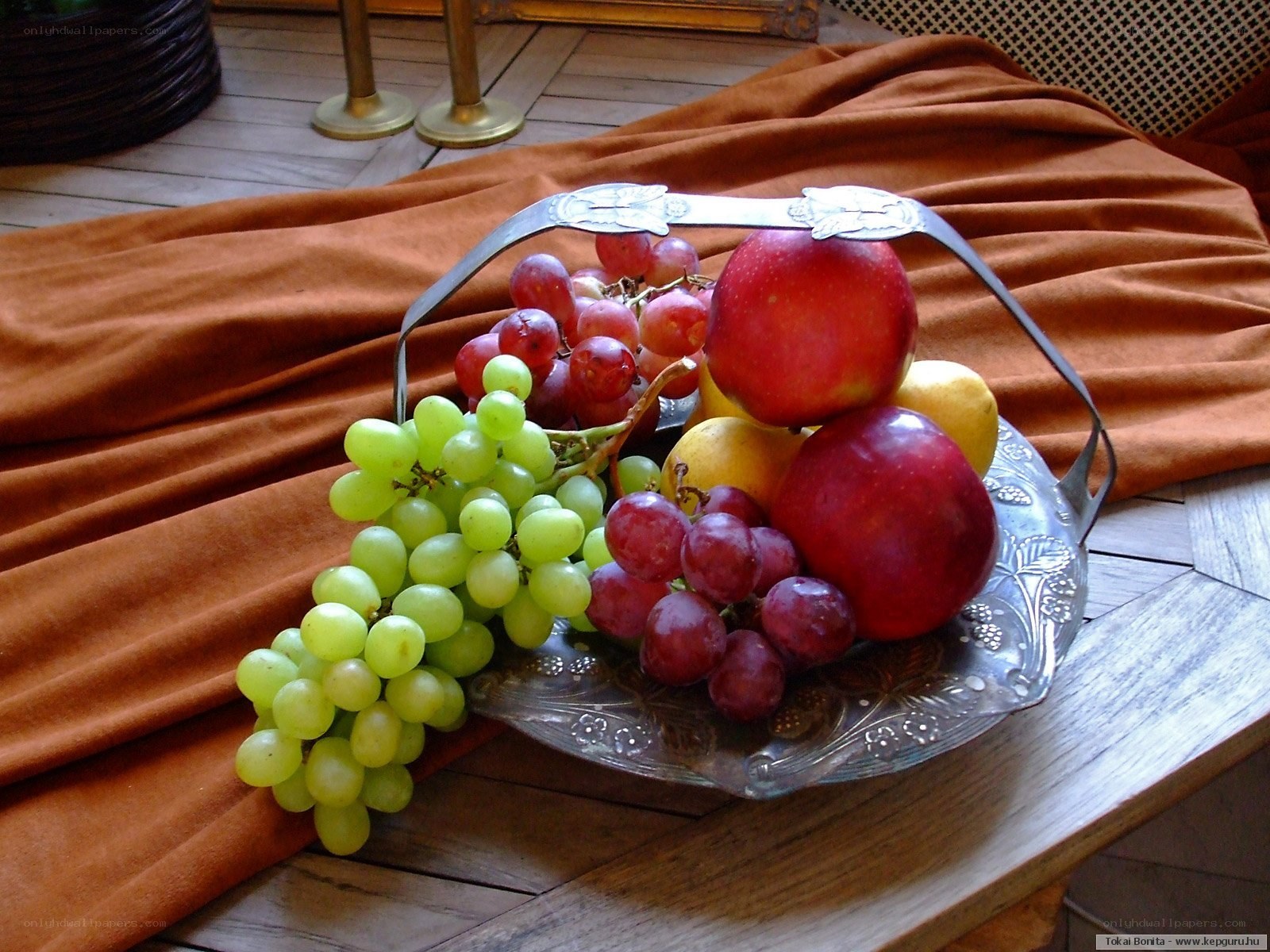 Fruit basket on wooden table