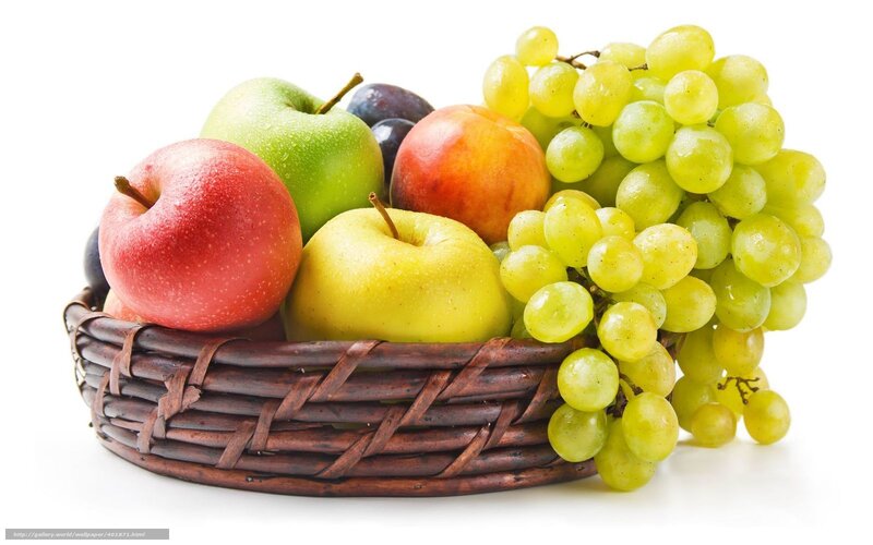 Fruit Basket with Apples and Grapes — Green