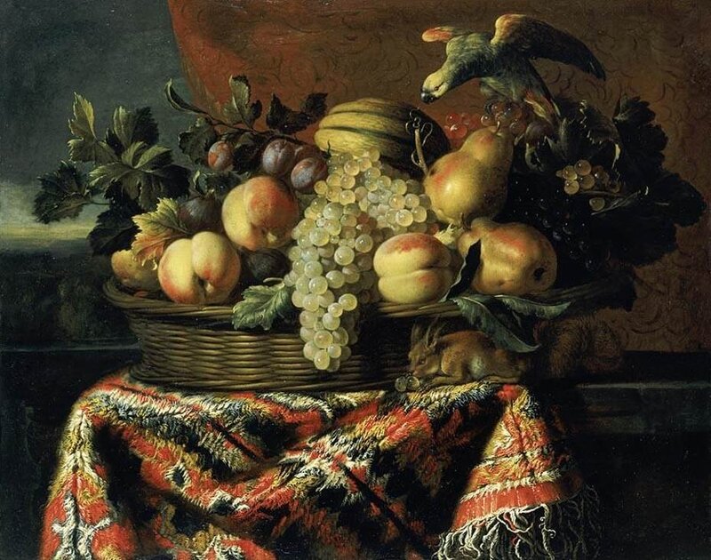 Fruit Basket with Bird
