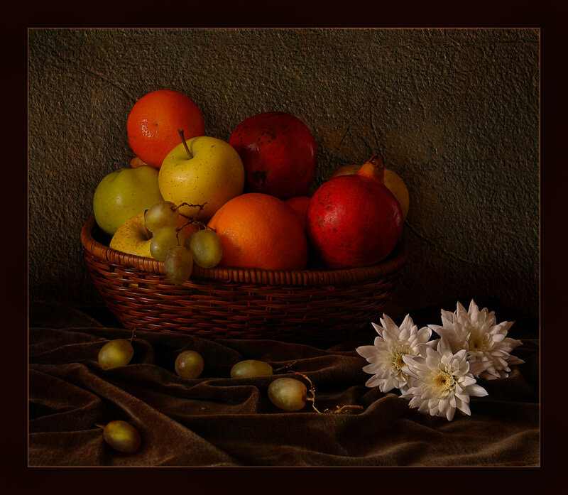 Fruit Basket with Flowers — Brown