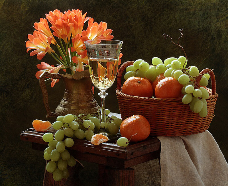 Fruit Basket with Flowers — Orange