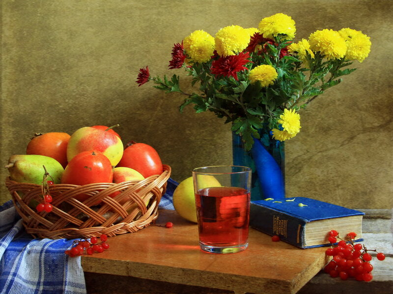 Fruit Basket with Flowers — Yellow