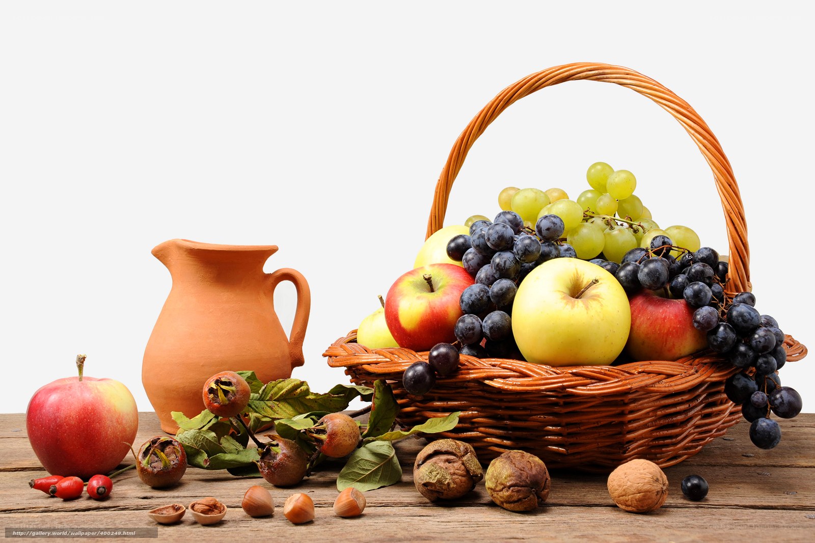 fruit basket with jug and nuts