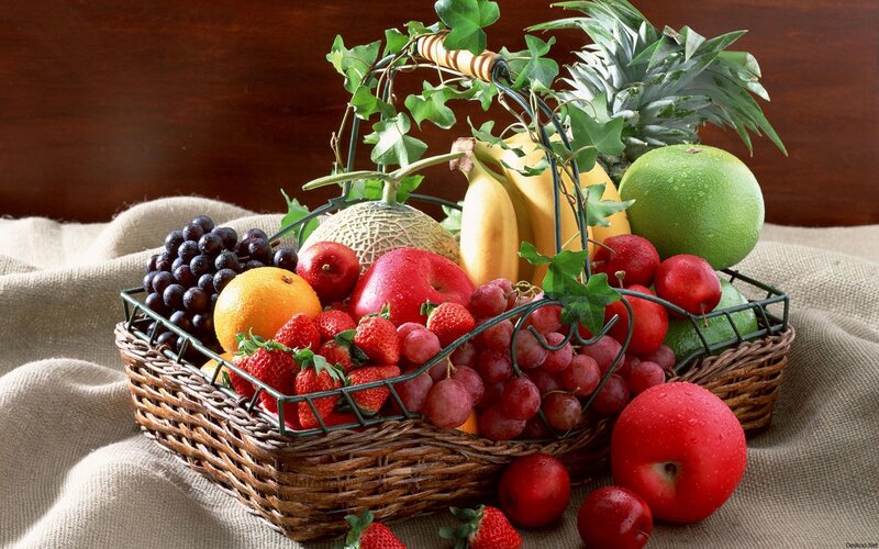 Fruit Basket with Produce — Brown
