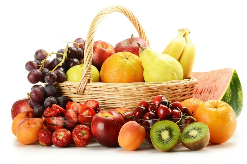 Fruit Basket with Produce — White, Fresh