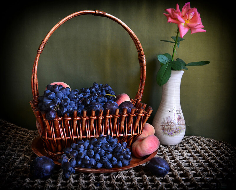 Fruit Basket with Rose — Brown