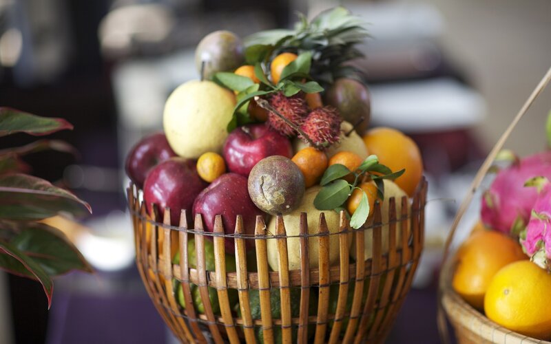 fruit basket with tropical fruits