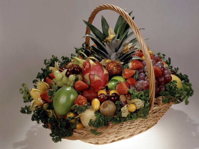 fruit basket with tropical fruits