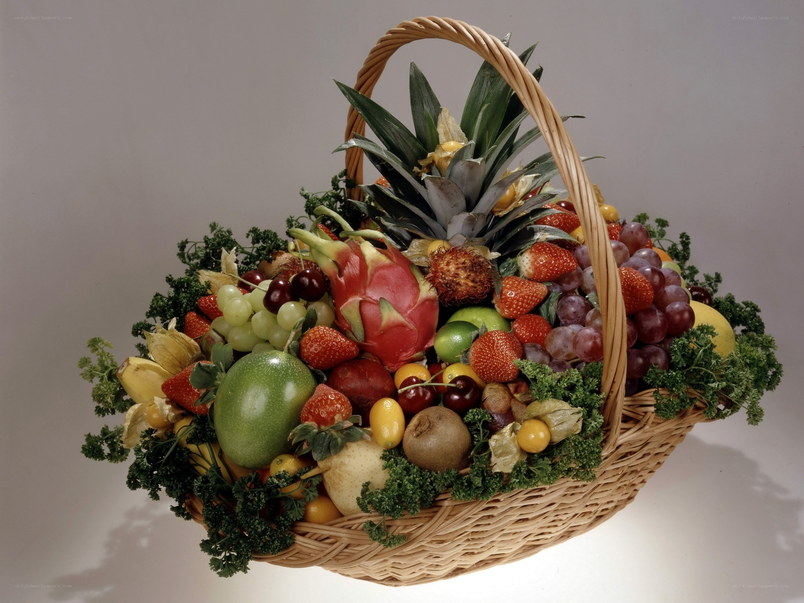 fruit basket with tropical fruits