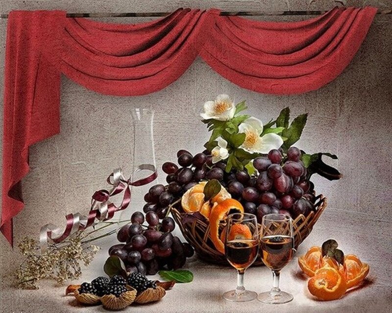 Fruit Basket with Wine — Red