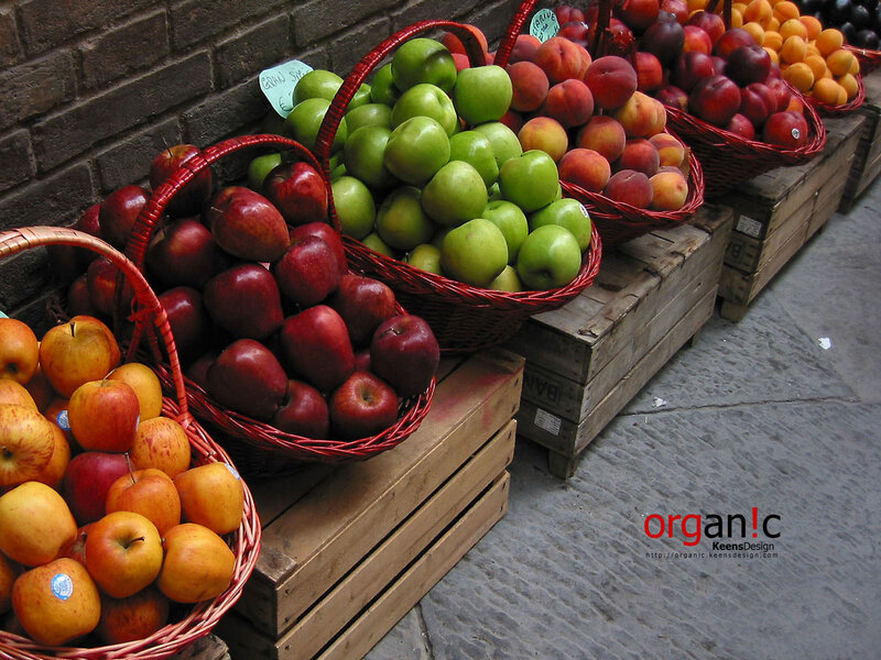 Fruit baskets at a market