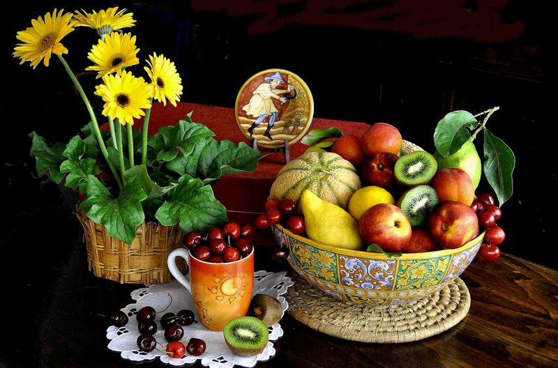 Fruit Bowl and Flowers