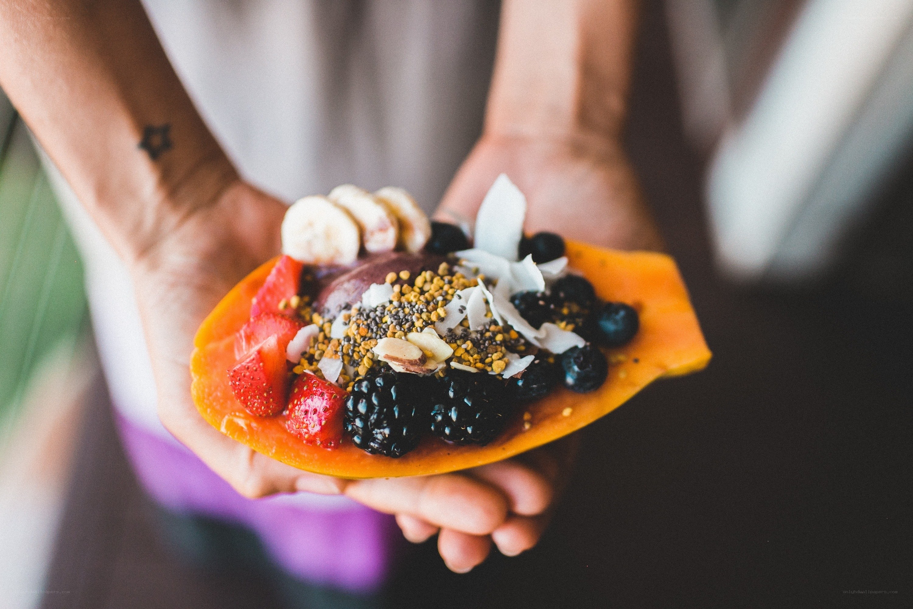 fruit bowl in papaya shell