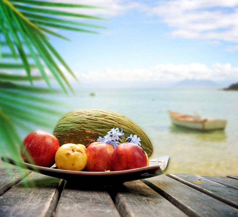 Fruit Bowl on Wooden Table — Green