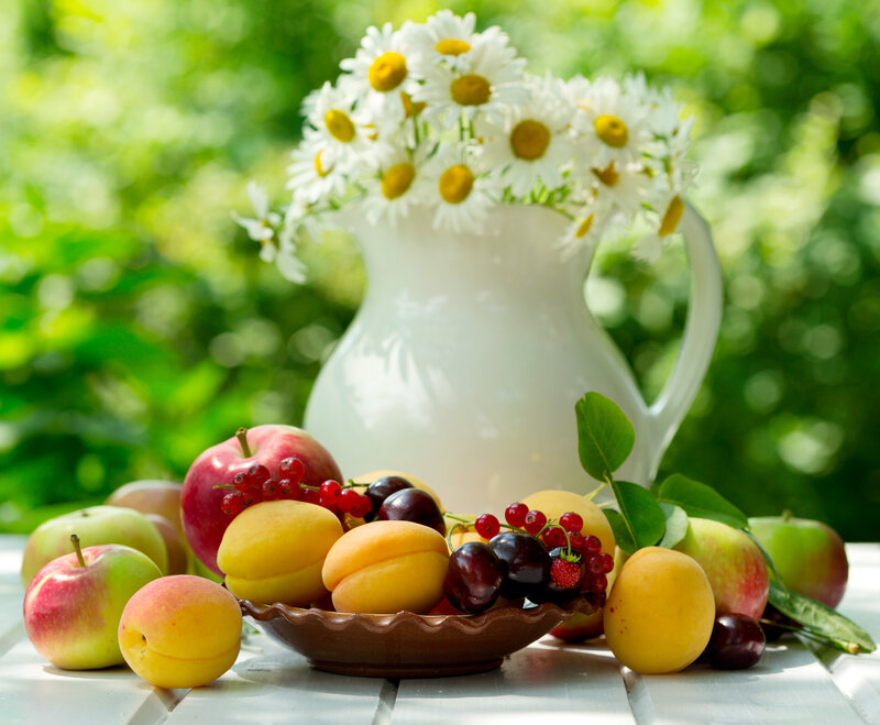 Fruit Bowl with Daisies
