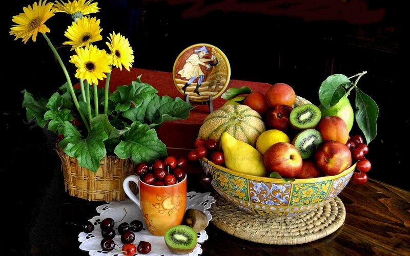 Fruit Bowl with Flowers — Yellow