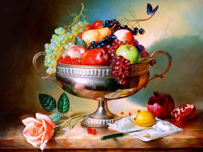 Fruit Bowl with Rose — Gold