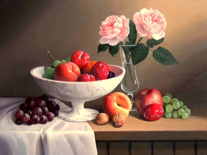 Fruit Bowl with Roses