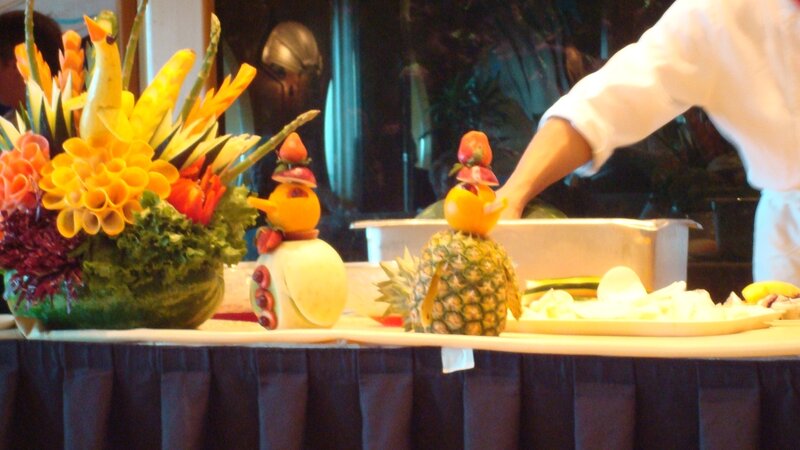 Fruit carvings at a buffet