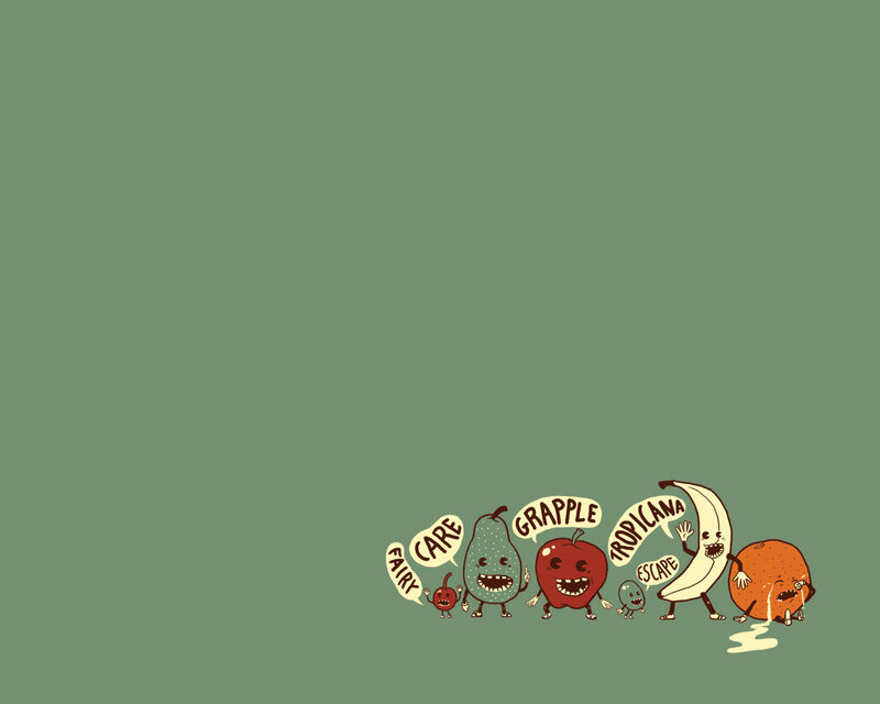 fruit characters in a line