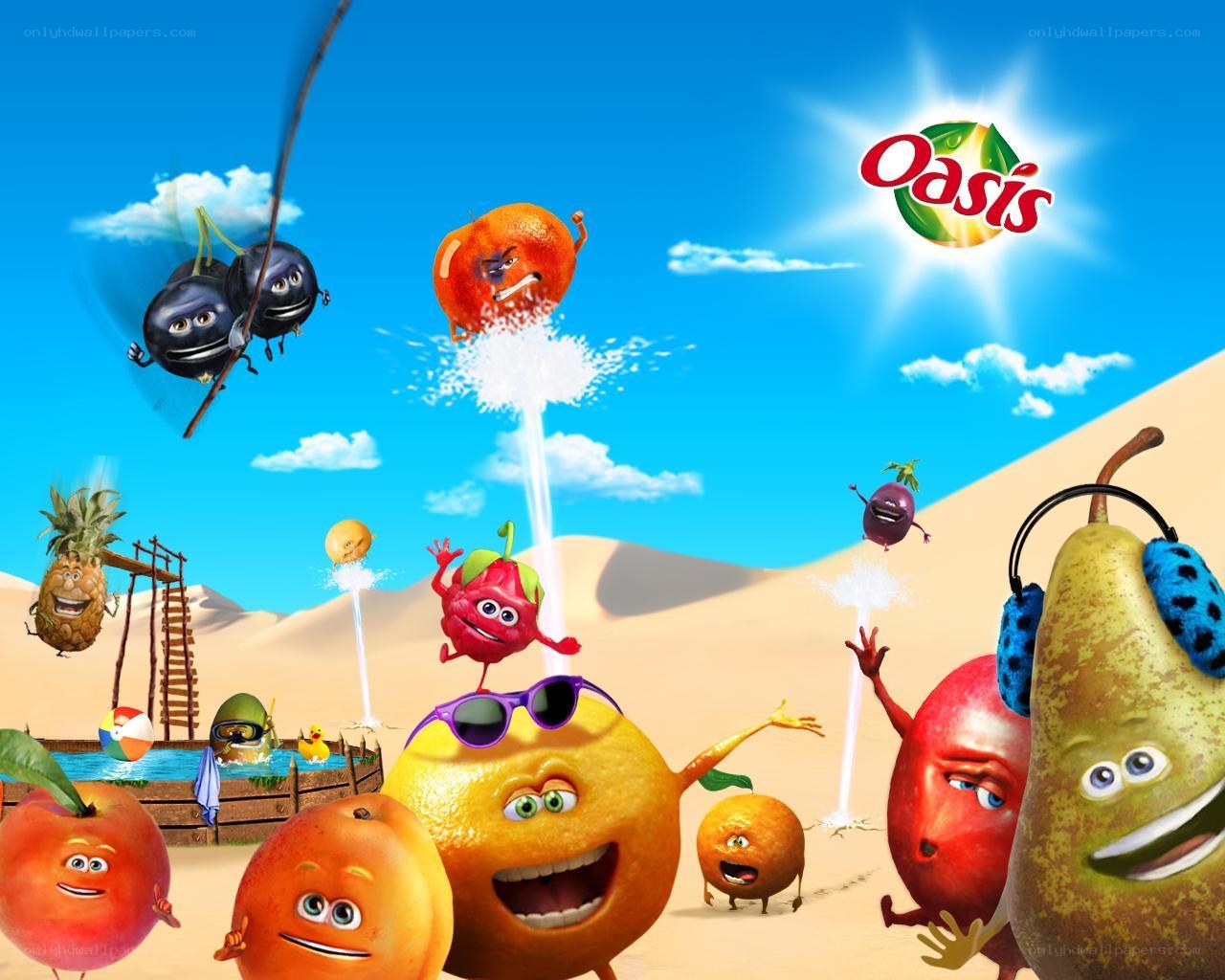 Fruit characters in desert oasis