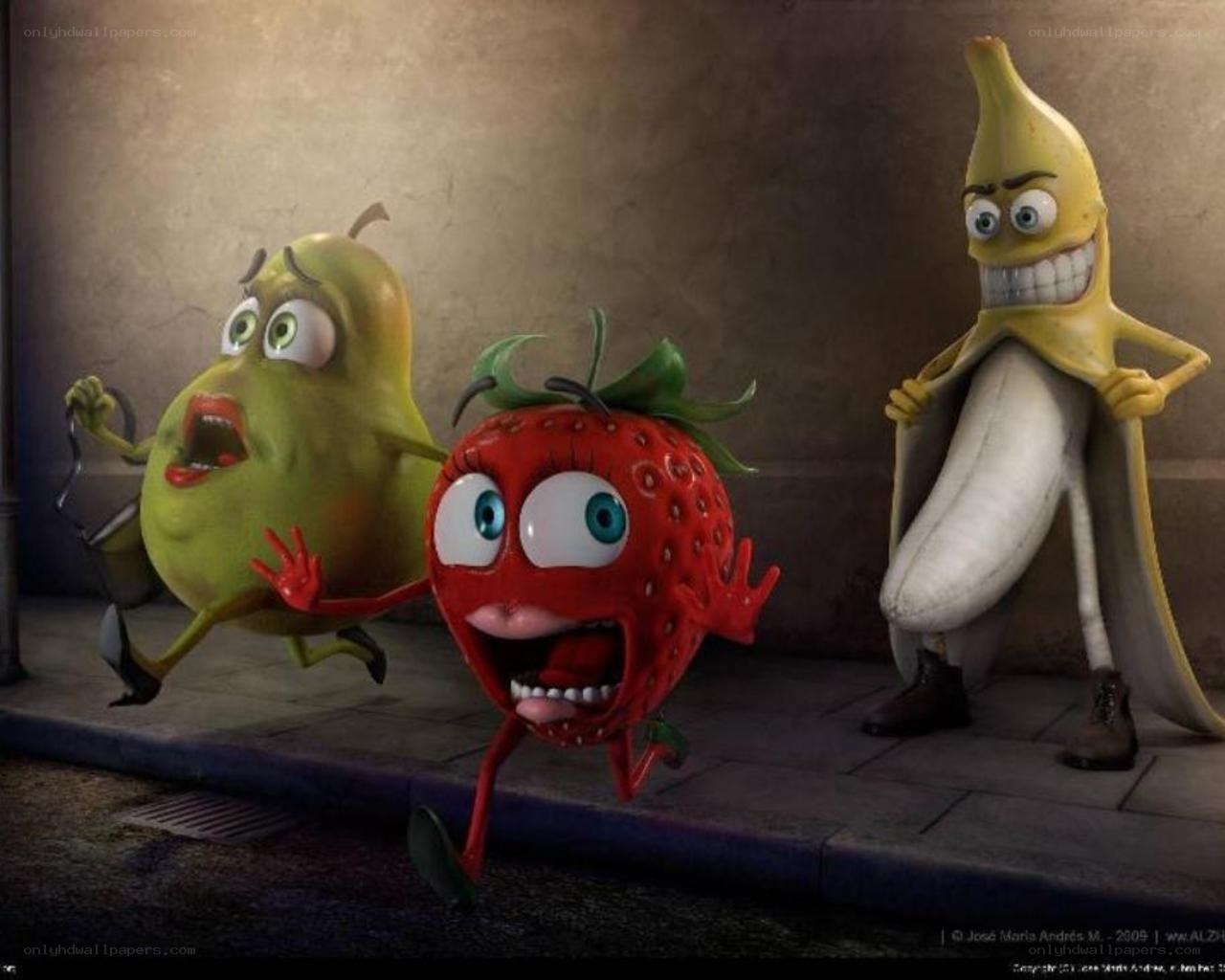 Fruit characters running from banana