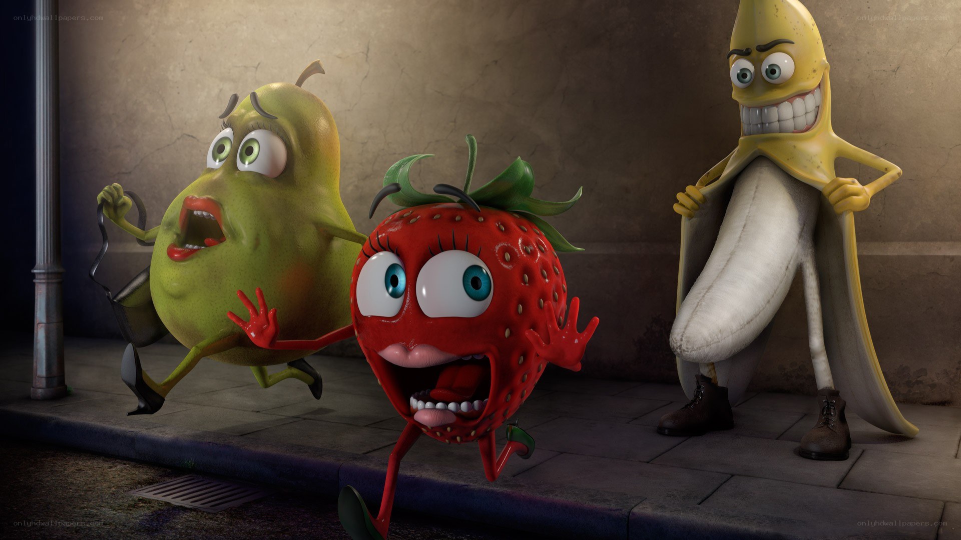 Fruit characters running from banana