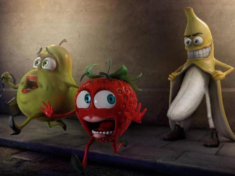 Fruit characters running from banana
