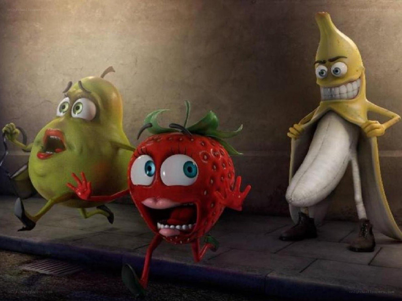 Fruit characters running from banana