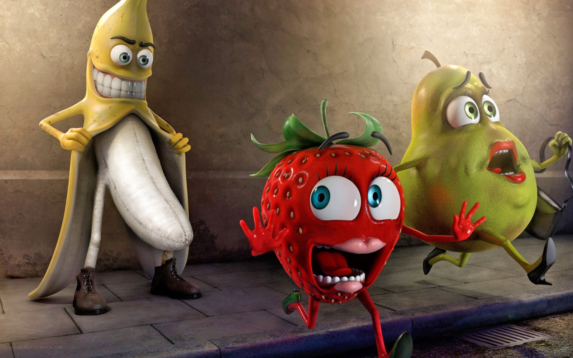 Fruit characters running from banana