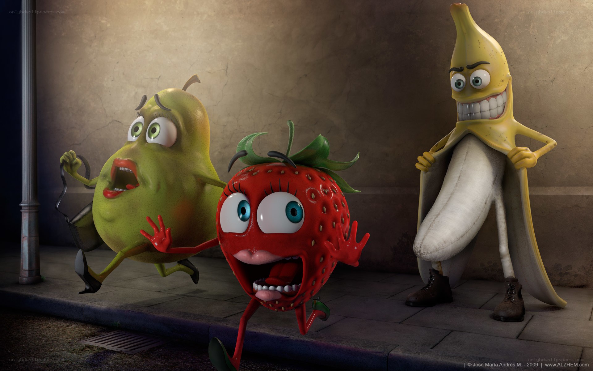 Fruit characters running from banana