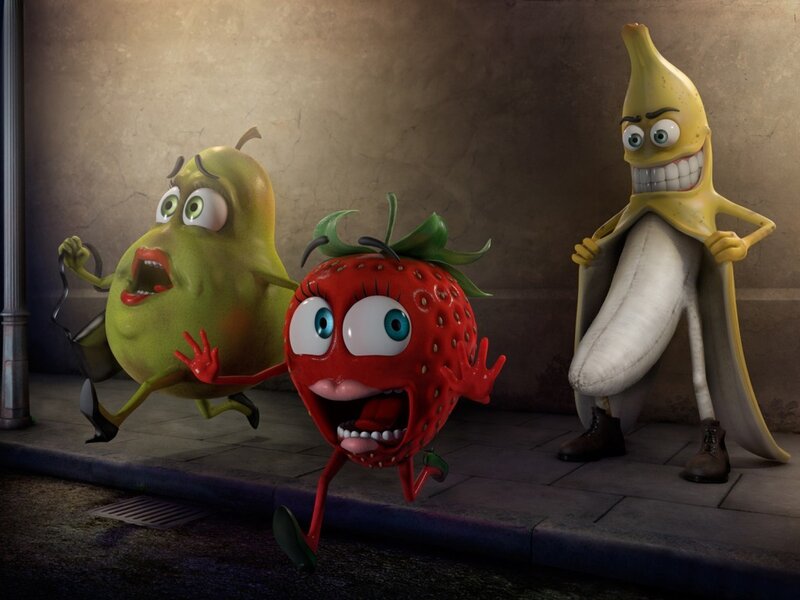 Fruit characters running from banana