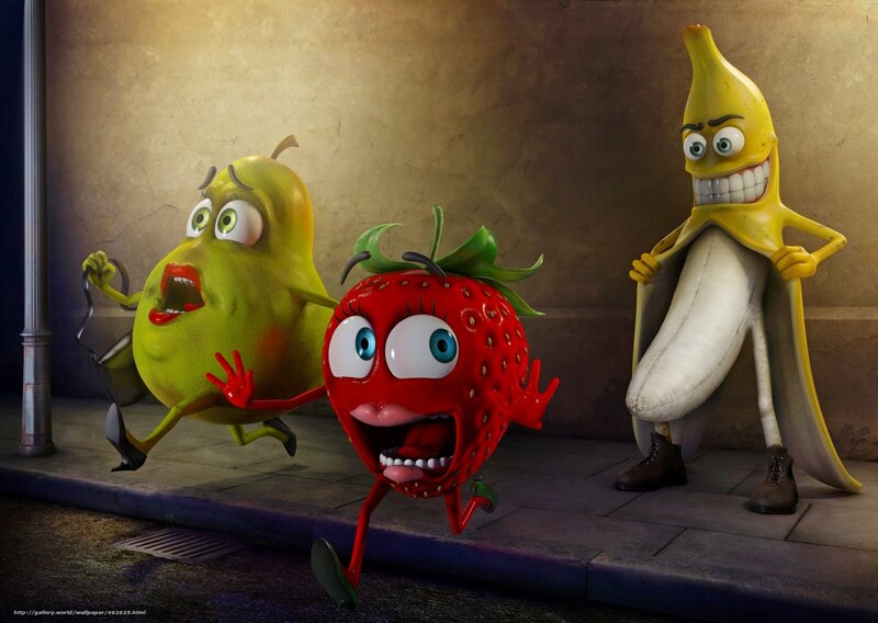 Fruit characters running from banana