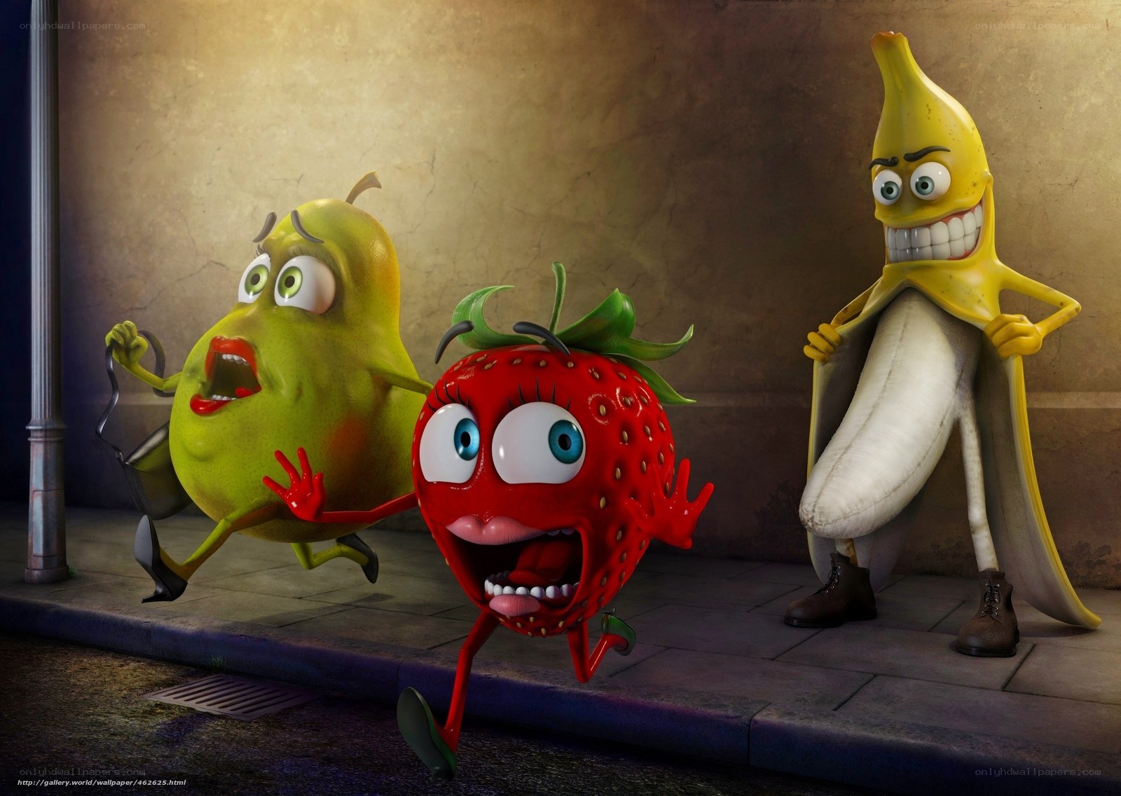 Fruit characters running from banana