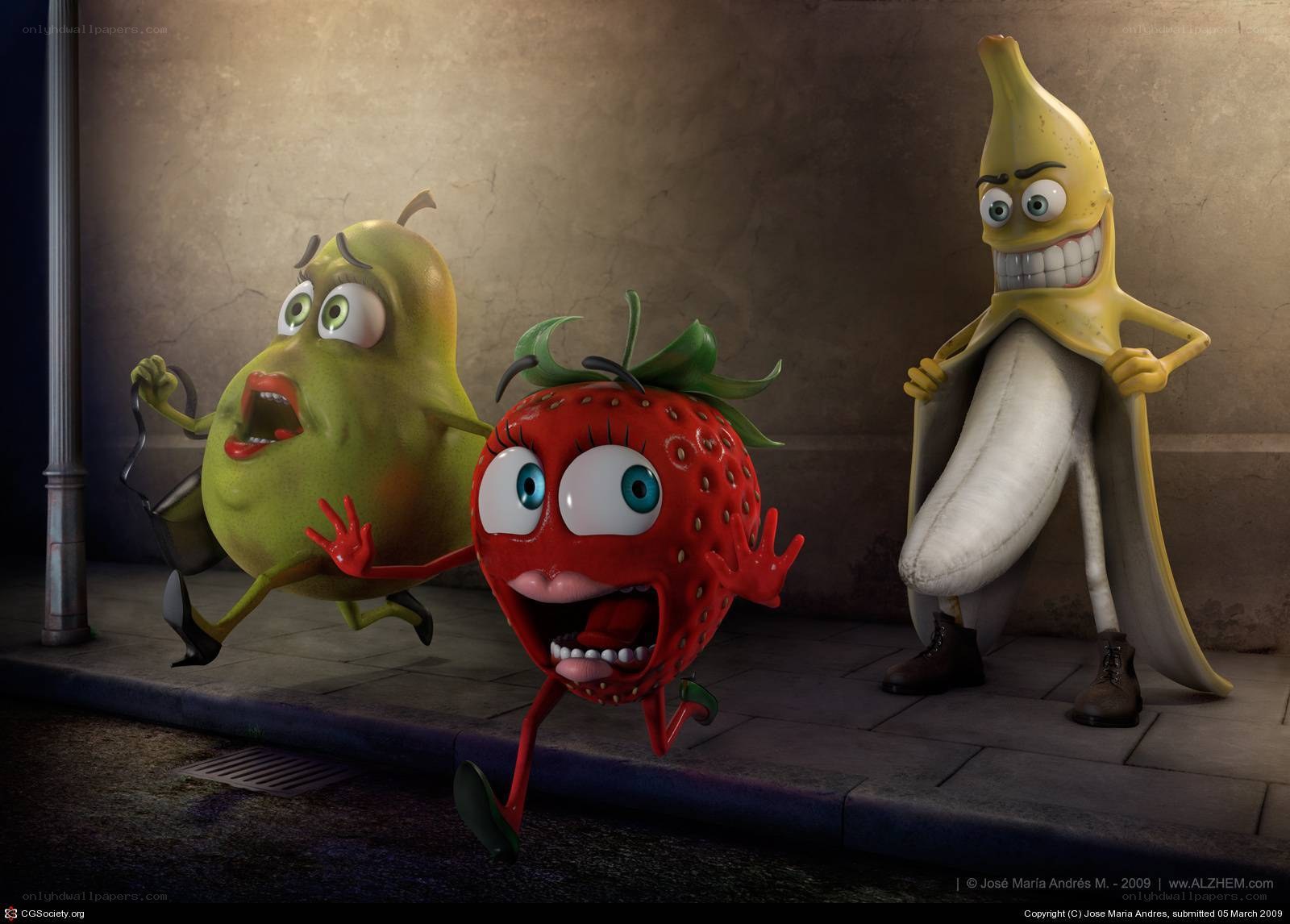 Fruit characters running from banana