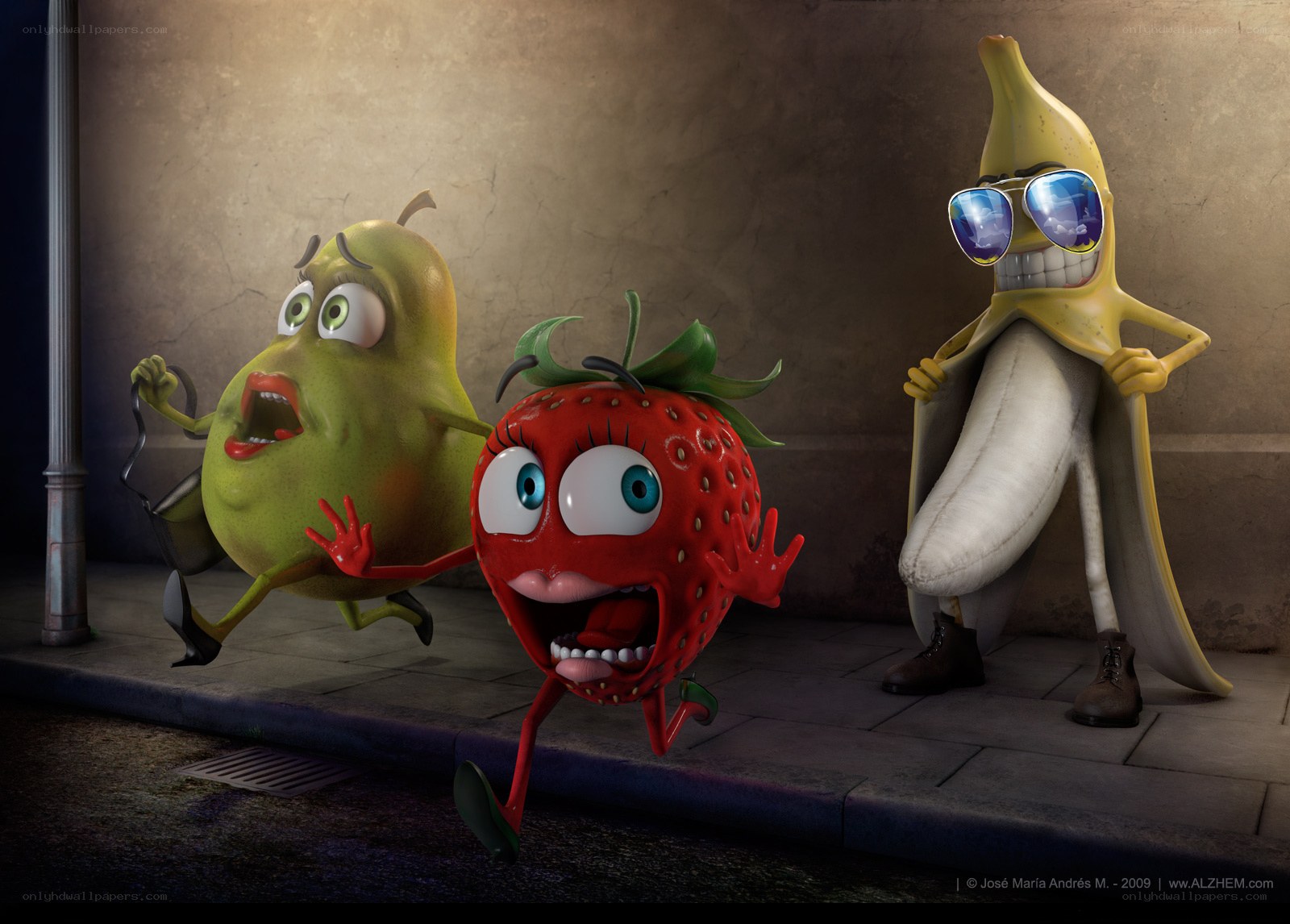 Fruit characters running from banana